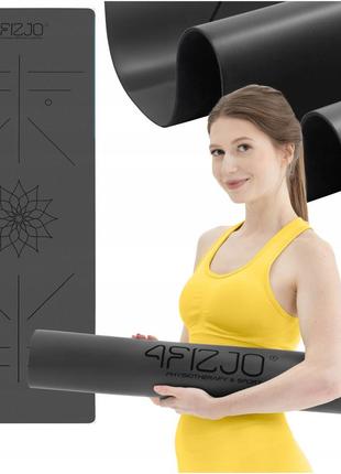 Коврик (мат) спортивный 4fizjo pu 183 x 68 x 0.4 см для йоги и фитнеса black (p-5907739319531)