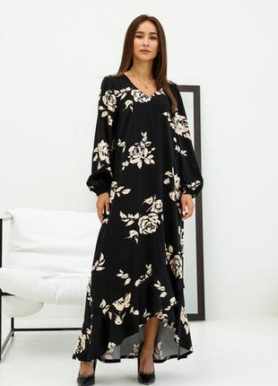 Женское платье черный цветочный принт новейший р.44