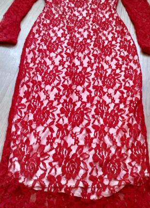 Сукня ажурна червона з декольте3 фото