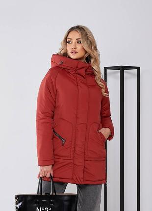 44-54р демисезонная женская куртка ниже бедер на молнии с капишоном бордо плащевка весна осень