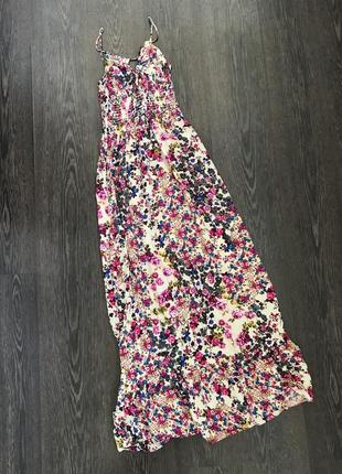 Красивое длинное платье сарафанс воланом в цветы с5 фото