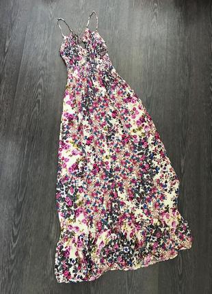 Красивое длинное платье сарафанс воланом в цветы с9 фото
