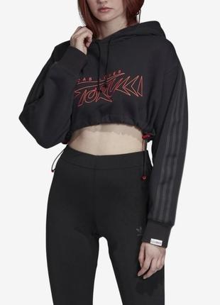 Кофта світшот вкорочений з капюшоном чорний adidas fiorucci3 фото