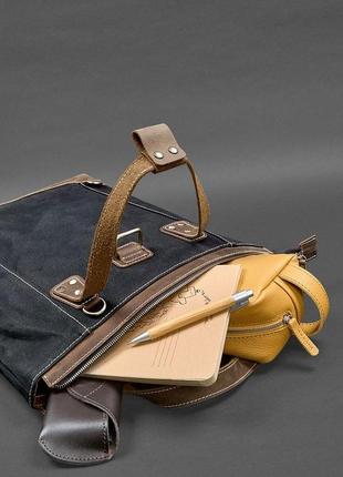 Сумка-рюкзак из канваса и натуральной темно-коричневой кожи blanknote9 фото