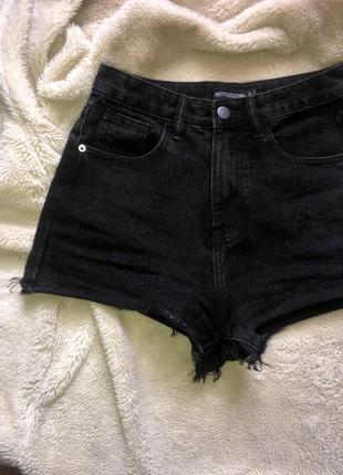 Шорты джинсовые черные mom высокая посадка укороченные prettylittlething  🔥6 фото