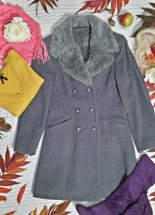 Серое пальто с меховым воротником демисезонное, сіре пальто dorothy perkins1 фото