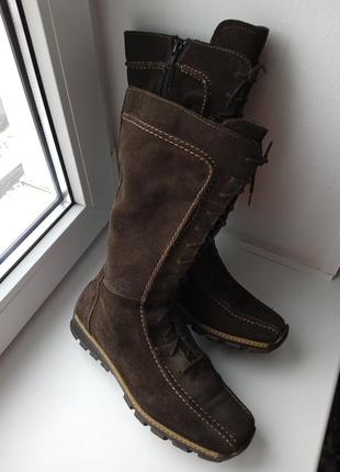 Сапогы женские деми весна замшевые коричневие чоботи замш без каблука на плоскій підошві 37 розмір