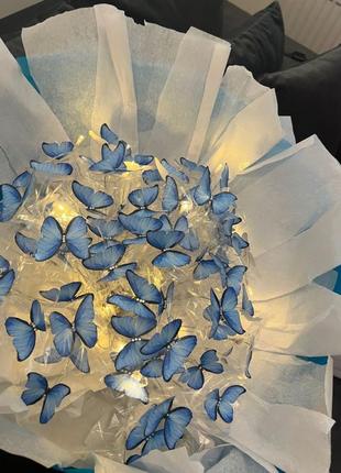 Букет з метеликів світиться в темряві подарунок на день народження 8 березня з атласної стрічки мамі дівчині дружині коханій дочці подрузі із бабочек6 фото