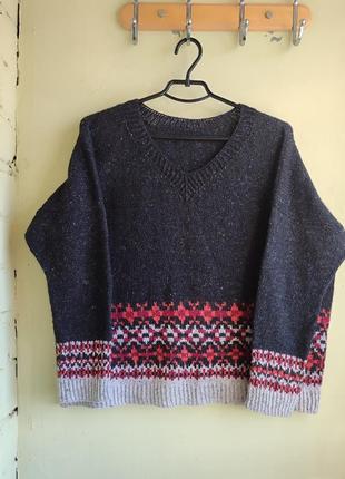 Оригинальный джемпер оверсайз с геометрическим принтом пуловер свитер шерсть2 фото