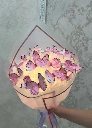 Букет з метеликів світиться в темряві подарунок на день народження 8 березня з атласної стрічки мамі дівчині дружині коханій дочці подрузі із бабочек