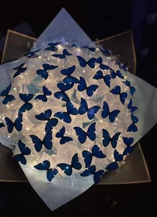 Букет з метеликів світиться в темряві подарунок на день народження 8 березня з атласної стрічки мамі дівчині дружині коханій дочці подрузі із бабочек7 фото