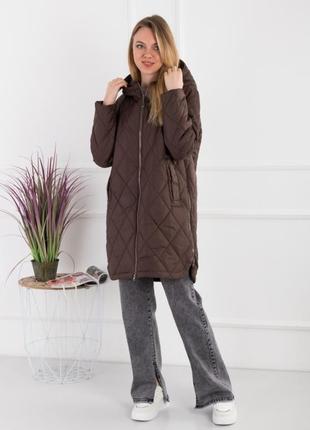 Женская удлиненная куртка курточка длинная пальто весна демисезон стеганная