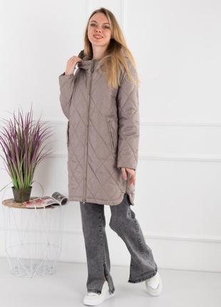 Женская удлиненная куртка курточка длинная пальто весна демисезон стеганная4 фото