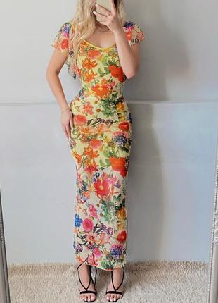 Распродажа платье boohoo сетчатое asos цветочное4 фото