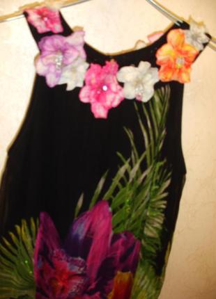 Сукня платье туника летняя размер 48-50 / 14 свободная с цветами нарядная плаття мини4 фото