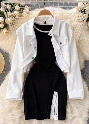 Комплект черное платье и рубашка белая джинсовая