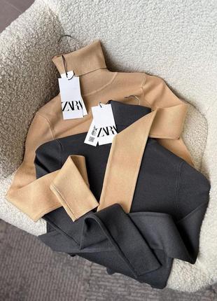 Водолазка гольф лонгслив zara xs s черная графит