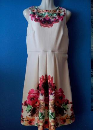 Платье в цветочек плотный трикотаж неопрен миди3 фото