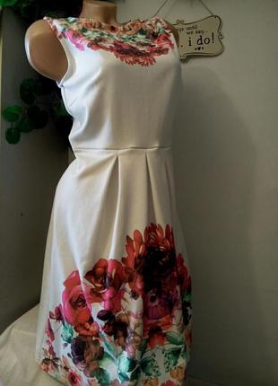 Платье в цветочек плотный трикотаж неопрен миди5 фото