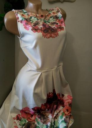 Платье в цветочек плотный трикотаж неопрен миди2 фото