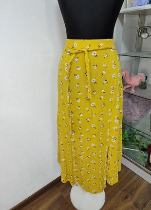 Стильная юбка миди, цветочный принт вискоза спереди распорка1 фото
