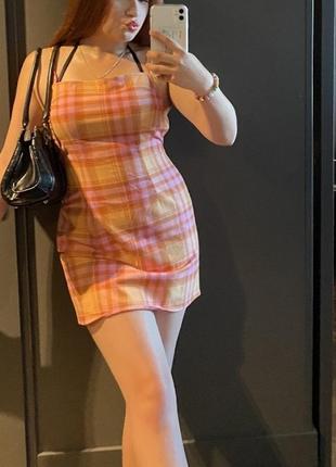 Сарафан платье в клетку яркое оранжевое1 фото