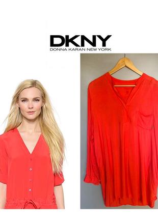 Dkny karan коралловая удлинённая блузка туника рубашка летняя легкая