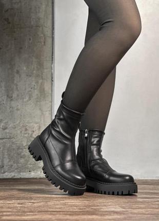 Стильные черные качественные женские ботинки челси демисезон на массивной подошве, эко кожа на флисе, весна