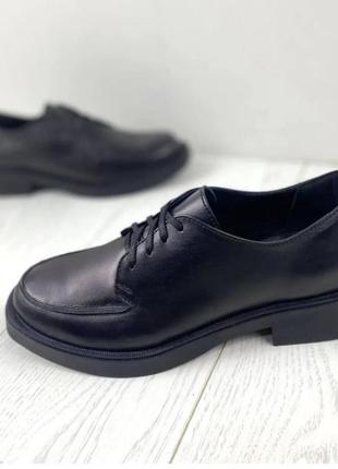Туфли оксворд из натуральной кожи черные с квадратным носком классика3 фото