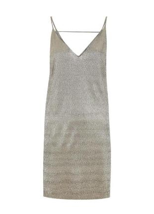 Яскрава блискуча міні сукня сріблясто-золота в білизняному стилі2 фото