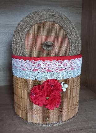🧡органайзер корзина з кришкою бамбук джут плетена сувенір декор подарунок3 фото