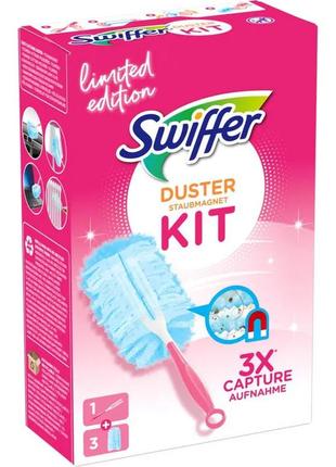 Розовый комплект для уборки пыли swiffer, ручка и 3 сменные тряпки