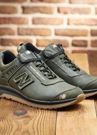 Кроссовки new balance из натуральной кожи хаки, мужественные кожунае кроссовки2 фото