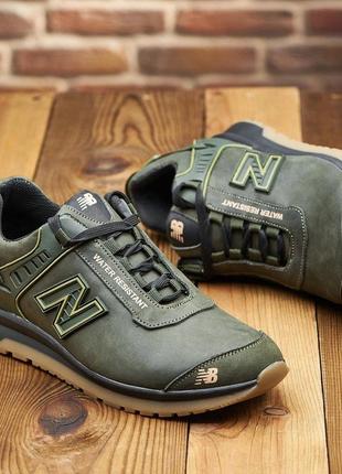 Кроссовки new balance из натуральной кожи хаки, мужественные кожунае кроссовки1 фото