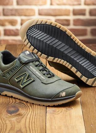 Кроссовки new balance из натуральной кожи хаки, мужественные кожунае кроссовки8 фото