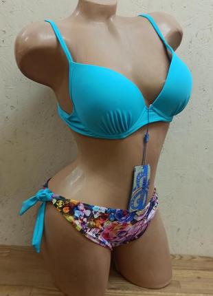 Розпродаж rivage line купальник жіночий роздільний блакитний з квітами  розмір l2 фото