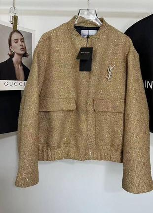 Куртка бомбер в стиле ysl люрекс золото черный