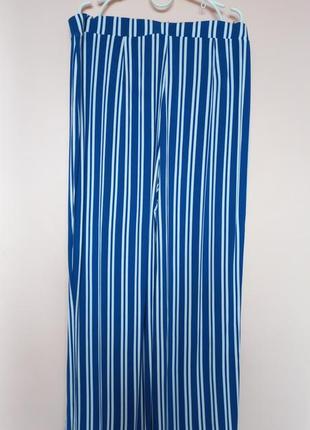 Синие в белую полоску широкие трикотажные брюки палаццо батал, брюки трикотаж на высокий рост 58-60 г.4 фото