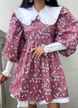 Платье свободного кроя с объемными рукавами и со съемным воротничком и манжетами1 фото