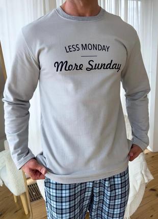 Комфортный домашний комплект sunday: пижамные штаны + лонгслив, мужская пижама3 фото