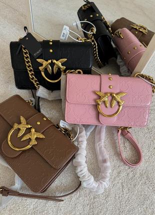 Женская сумка pinko premium коричневая / черная / розовая