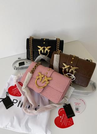 Женская сумка pinko premium коричневая / черная / розовая6 фото