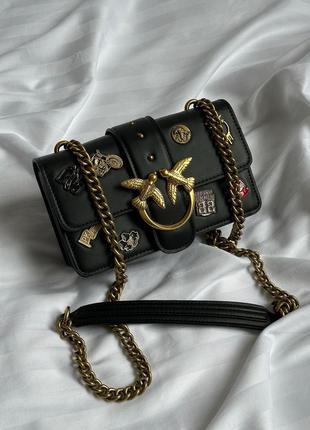 Сумка клатч premium pinko mini love bag one simply with enamel pin black2 фото