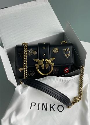 Сумка клатч premium pinko mini love bag one simply with enamel pin black