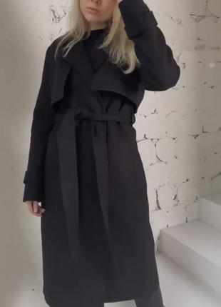 Кашемировое пальто черное с подкладкой зима4 фото