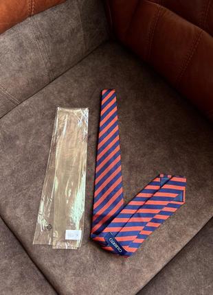 Шовковий краватка галстук gilberto оригінальний у смужка помаранчевий синій1 фото