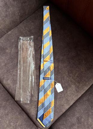 Шовковий краватка галстук gilberto classic оригінальний у смужку блакитний   жовтий3 фото