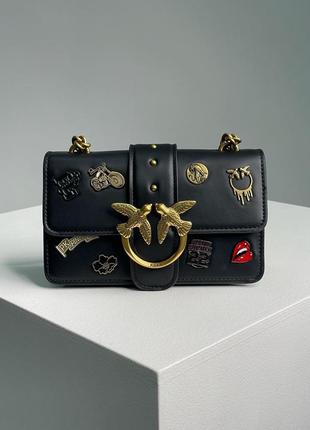 Сумка женская, клатч черный pinko mini love bag one simply with enamel pin black (арт: 99294)