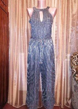 Бомбезний нарядний комбінезон з металевим блиском від f&f, розмір m