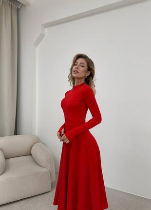 Женское платье, черное, красное платье миди с широкой юбкой, стильное, модное платье